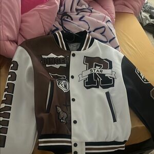 Brown and White Varsity Jacket